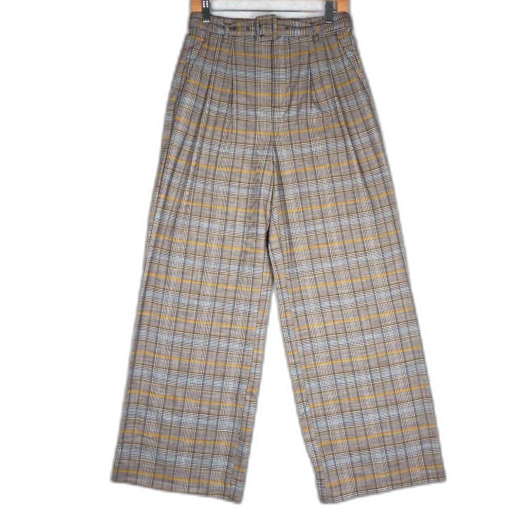 NWOT A New Day Plaid High-Rise Belted Wide-Leg Trousers – Size 6